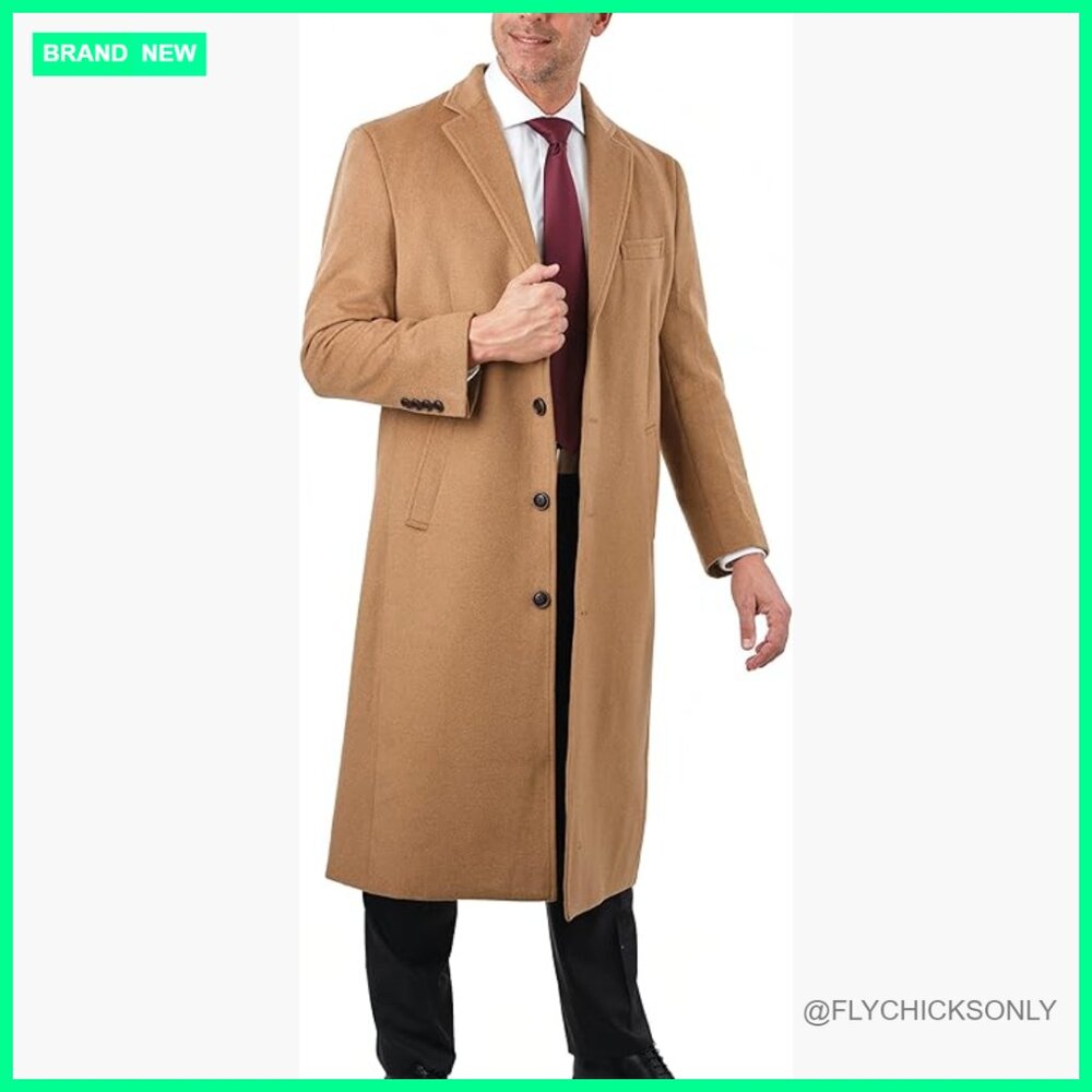 Wool Cashmere Blend Full Length Overcoat For Men